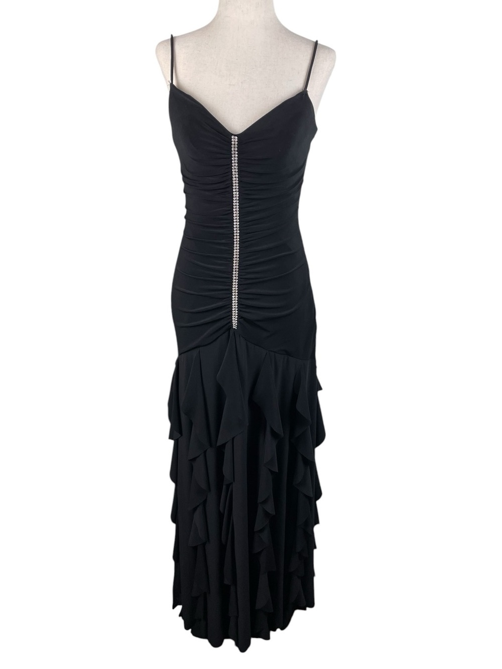 Vintage Scott McClintock Black Bodycon Ruffle Skirt Evening Gown Dress Gothic